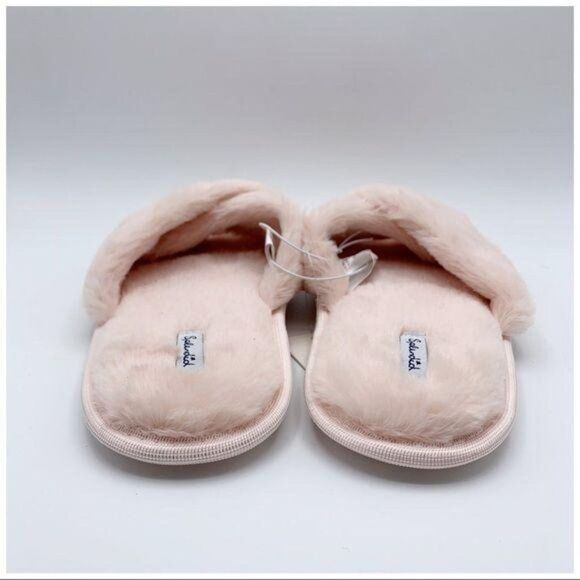 SPLENDID Pink Fluffy Crisscross Peep Toe Slippers Size M/L - Picture 5 of 11